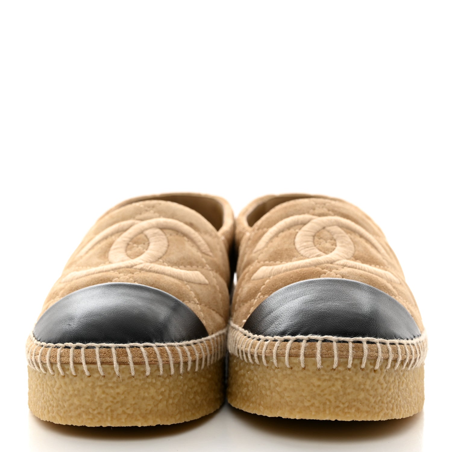 Chanel Suede Quilted CC Espadrilles 40 Beige Black 2 of 9