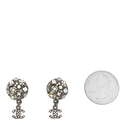 Chanel Pearl Crystal CC Camellia Cluster Drop Earrings Dark Silver 2 of 5