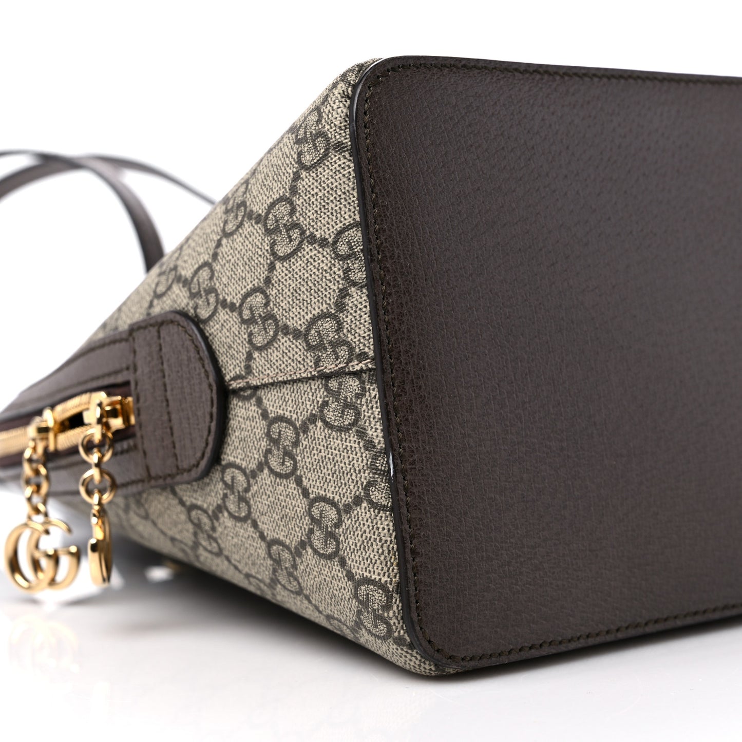 GG Supreme Monogram Web Medium Ophidia Top Handle Dome Bag Brown