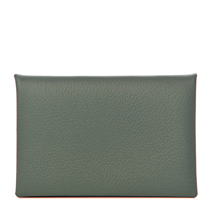 Hermes Evercolor Calvi Verso Card Case Vert Amande Gris Perle 1 of 8