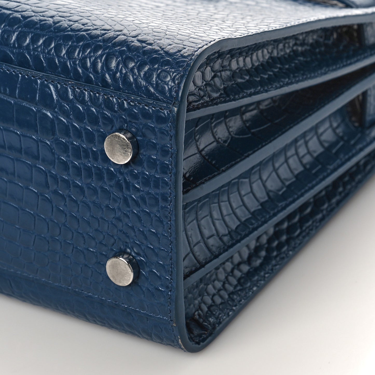 Calfskin Crocodile Embossed Small Sac de Jour Blue