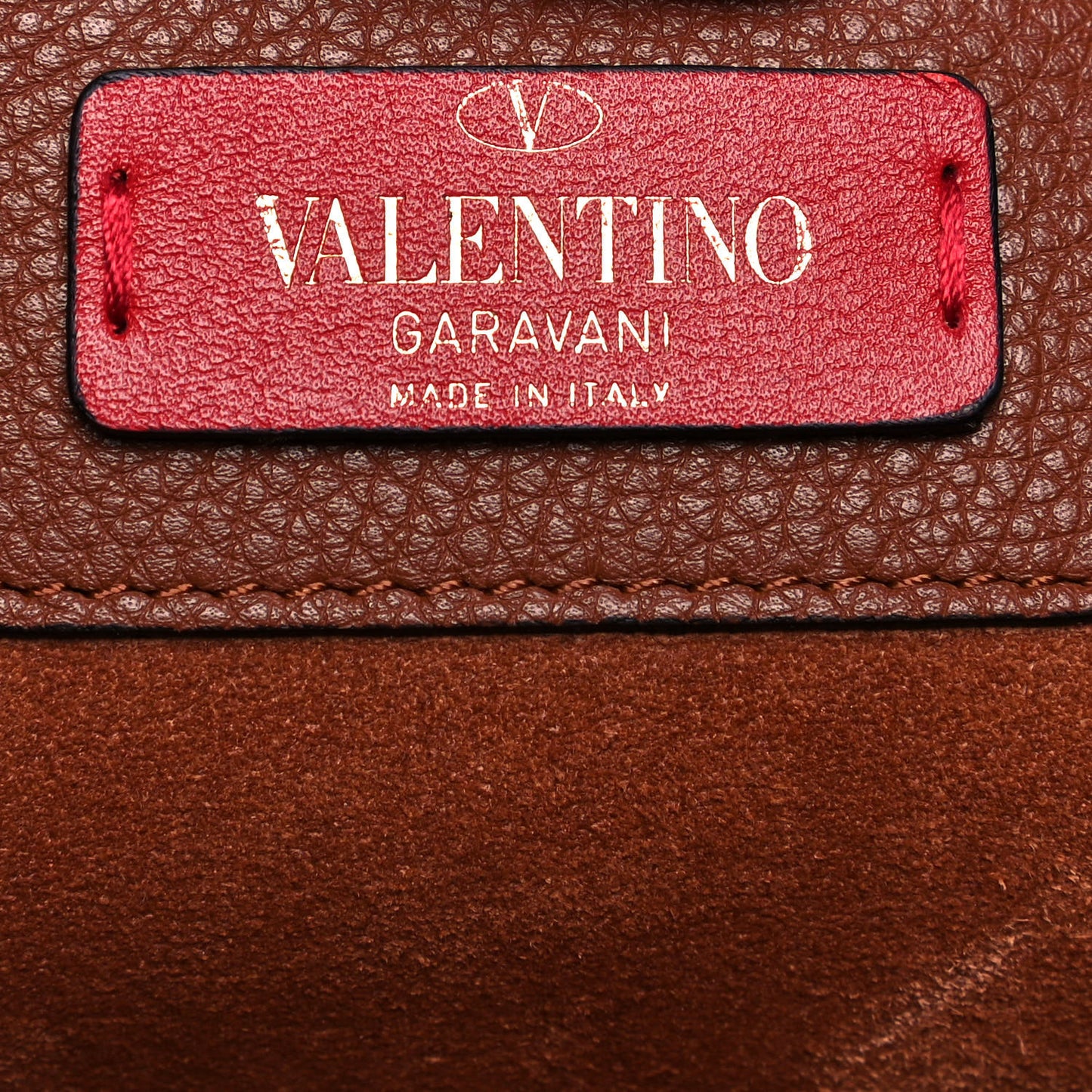 Grained Calfskin Rockstud Shoulder Tote Bright Cognac