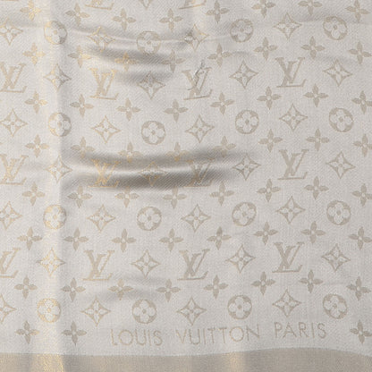Louis Vuitton Monogram Silk Wool Shine Shawl Beige 1 of 5