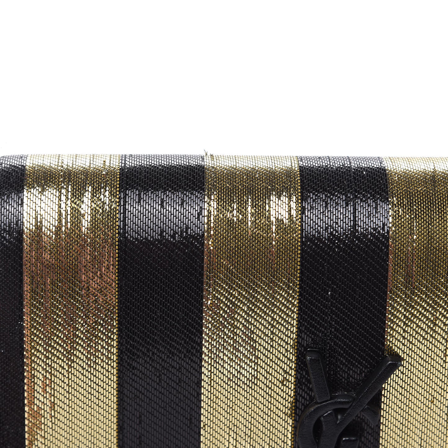 Metallic Calfskin Striped Small Monogram Kate Satchel Black Gold