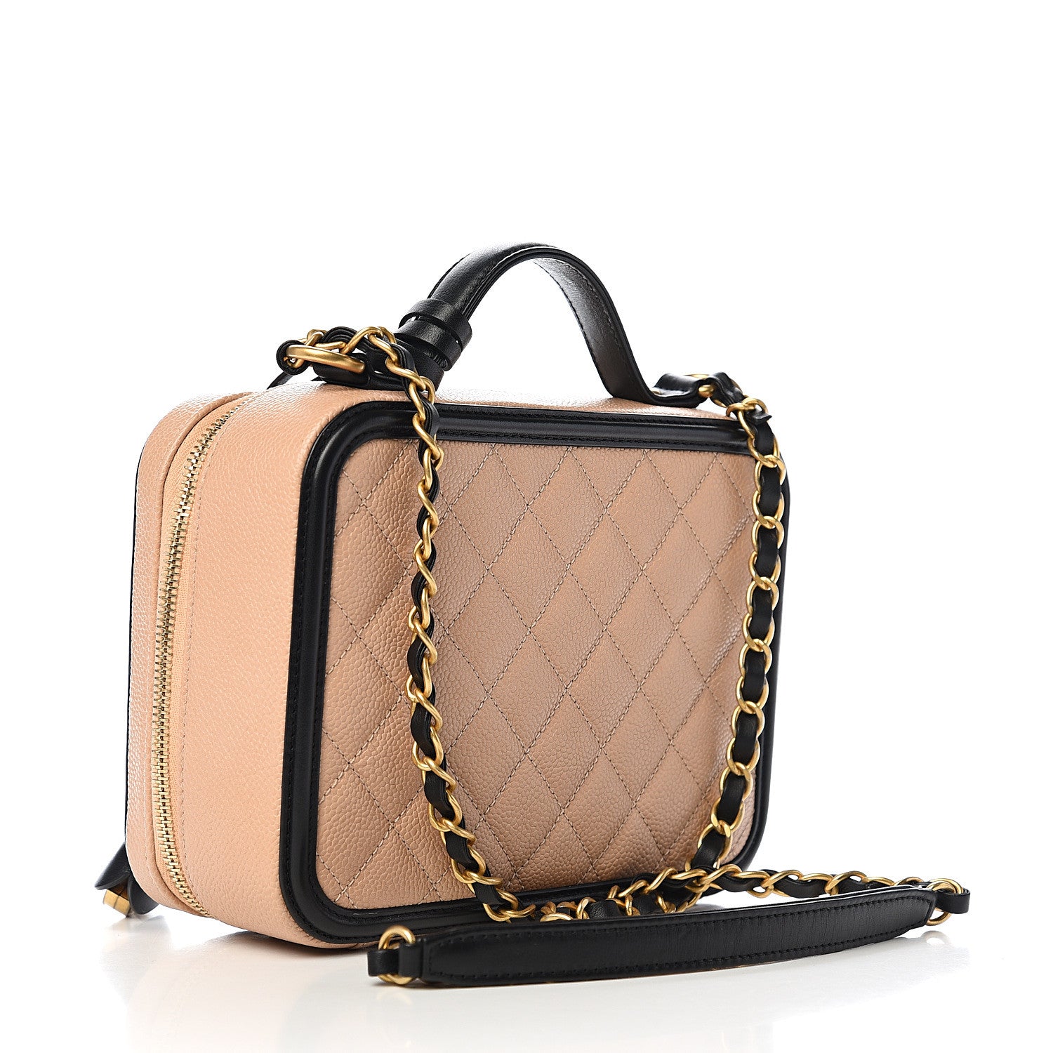 Chanel Caviar Quilted Medium CC Filigree Vanity Case Beige Black 2 of 11