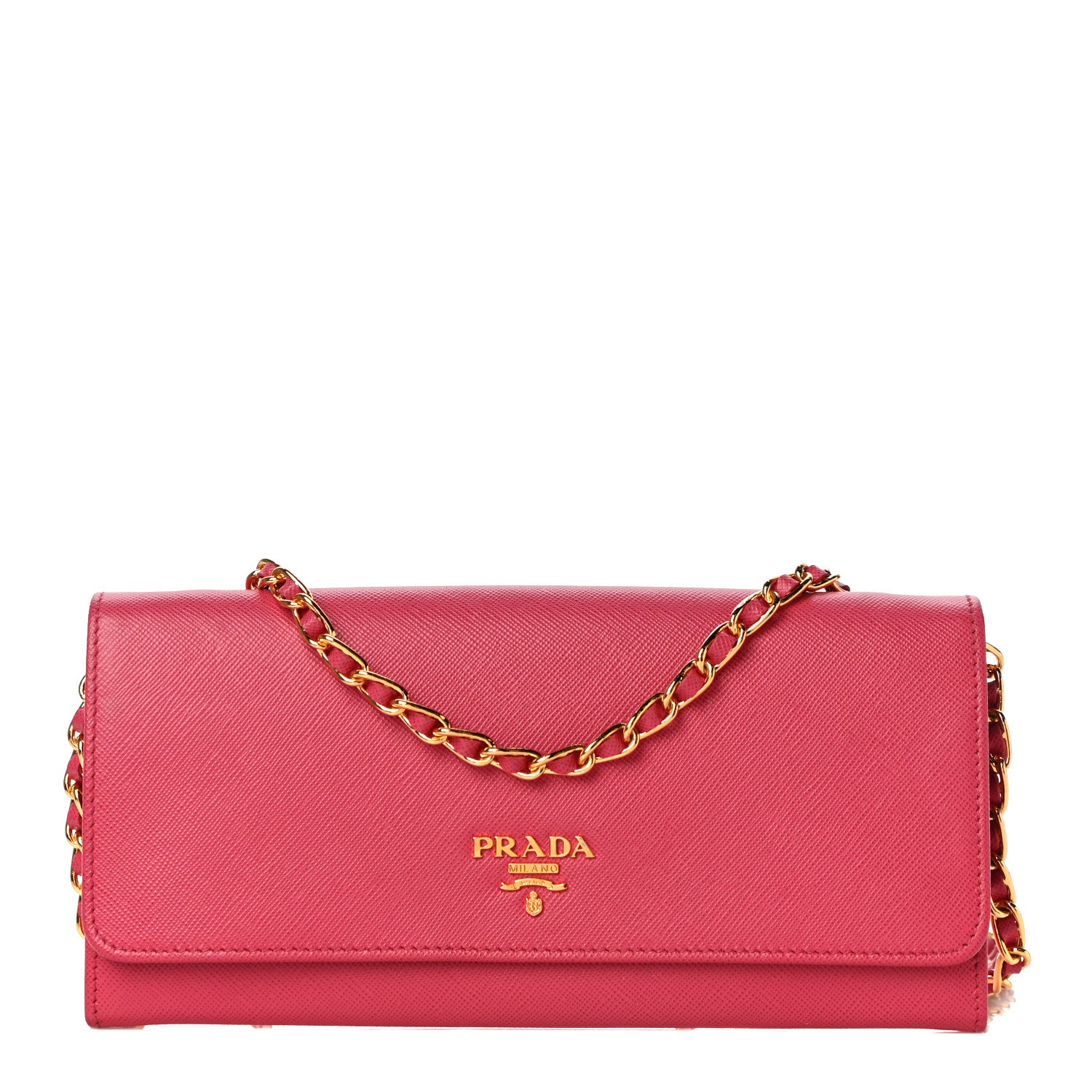 Prada Saffiano Metal Oro Chain Wallet Peonia 1 of 10