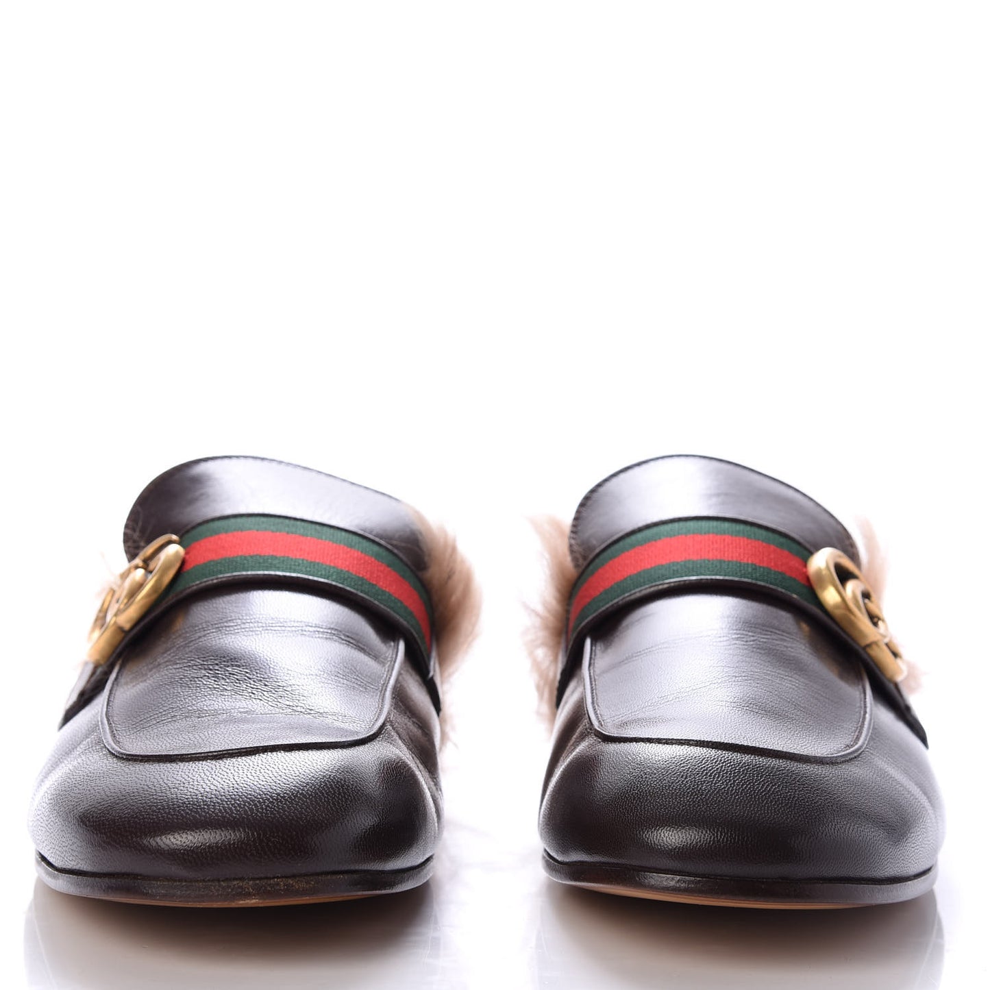 Goatskin Fur Web GG Mens Princetown Slippers 9 Black
