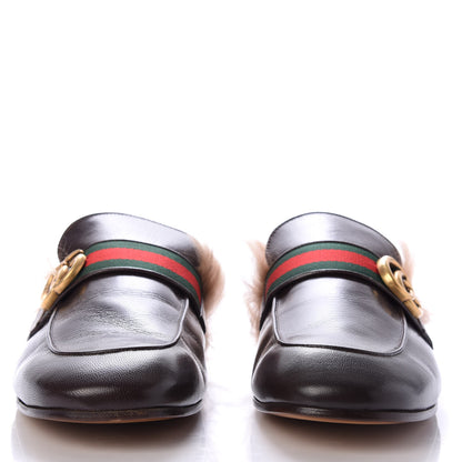 Gucci Goatskin Fur Web GG Mens Princetown Slippers 9 Black 2 of 9