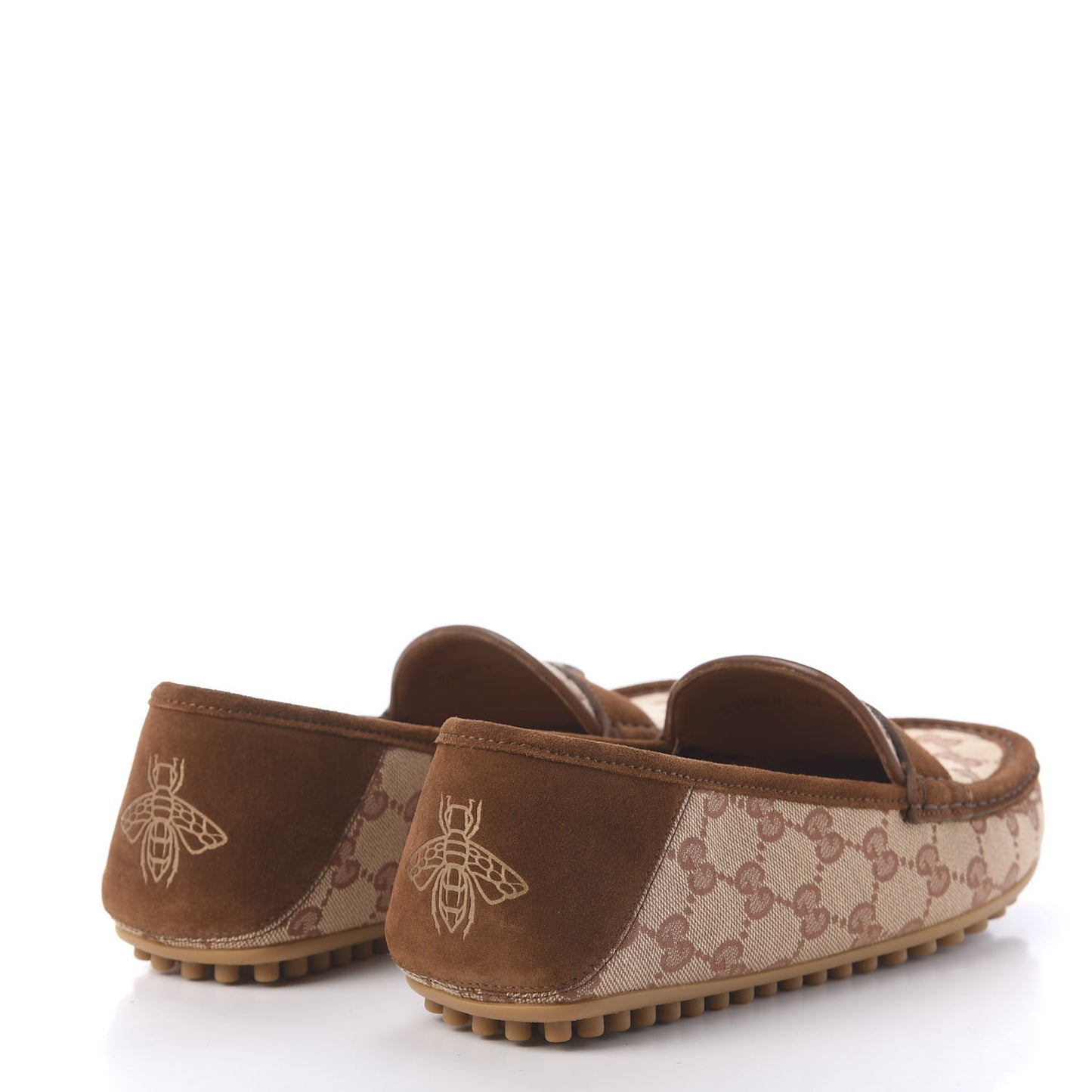 GG Monogram Suede Mens Driver Loafers 6.5 Beige Ruggine Cuir