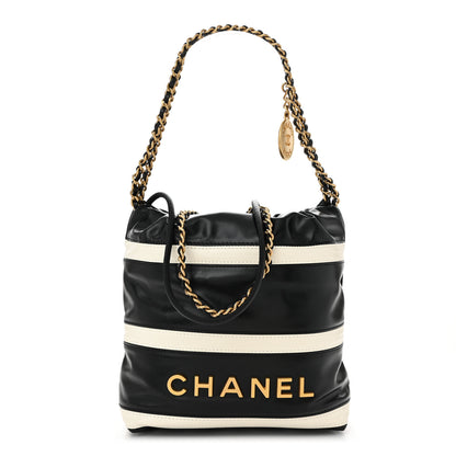Chanel Shiny Calfskin Striped Mini Chanel 22 Black White 1 of 10