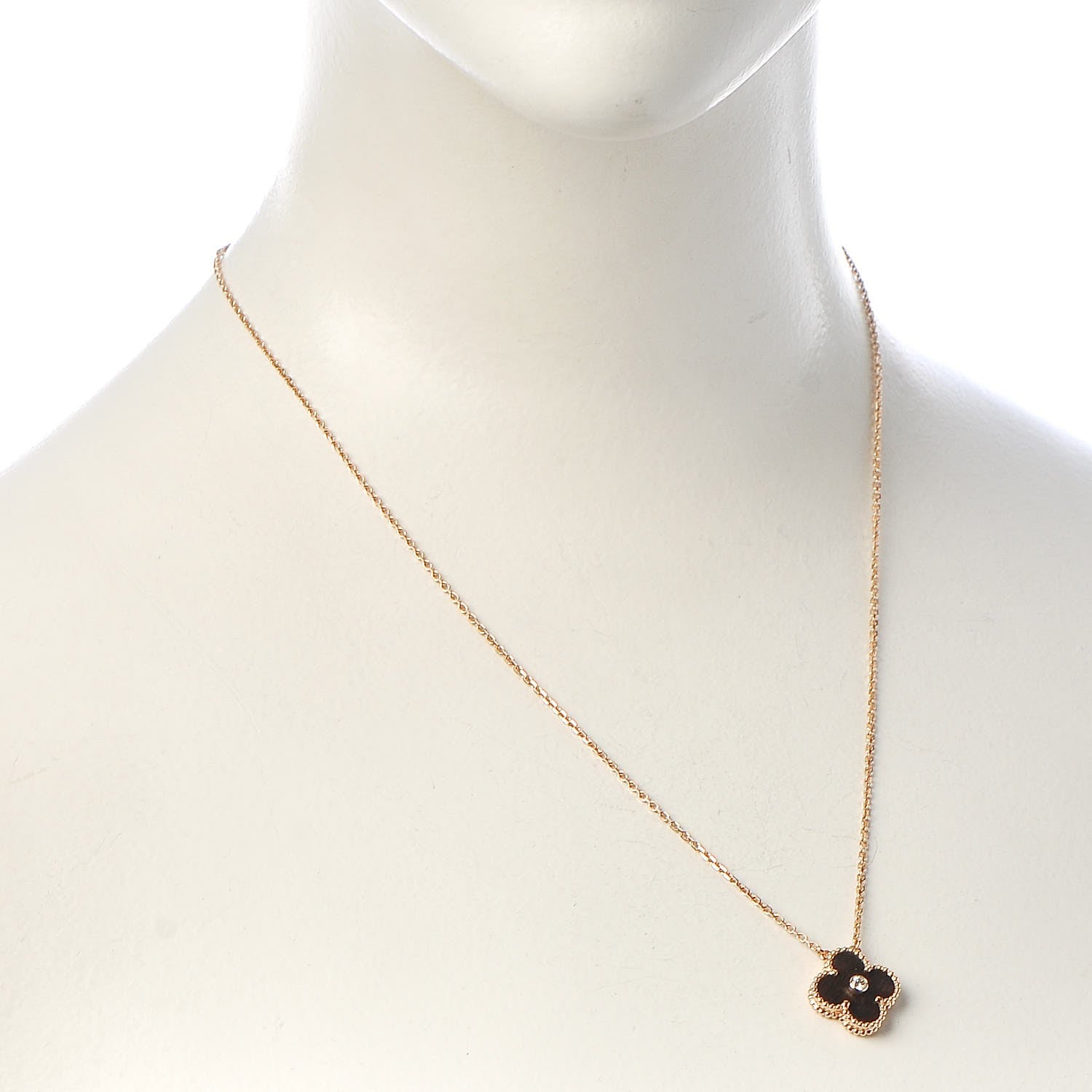 Van Cleef & Arpels 18K Rose Gold Diamond Letterwood Vintage Alhambra Pendant Necklace 2 of 7