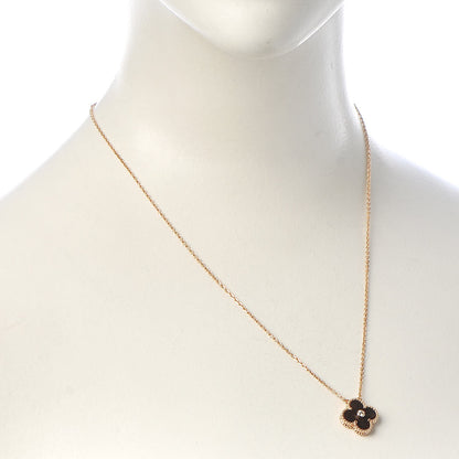 Van Cleef & Arpels 18K Rose Gold Diamond Letterwood Vintage Alhambra Pendant Necklace 2 of 7