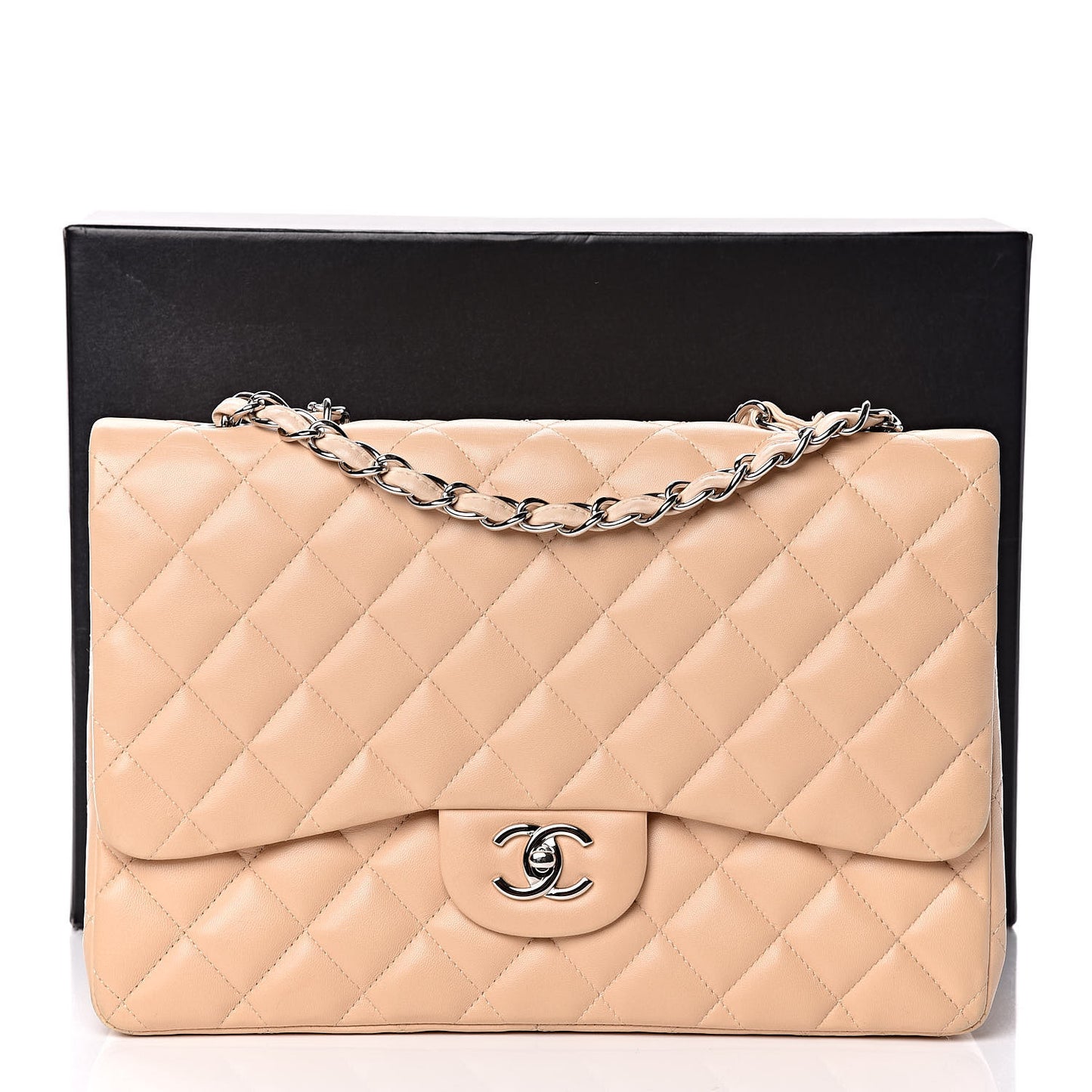 Lambskin Quilted Jumbo Single Flap Beige Clair