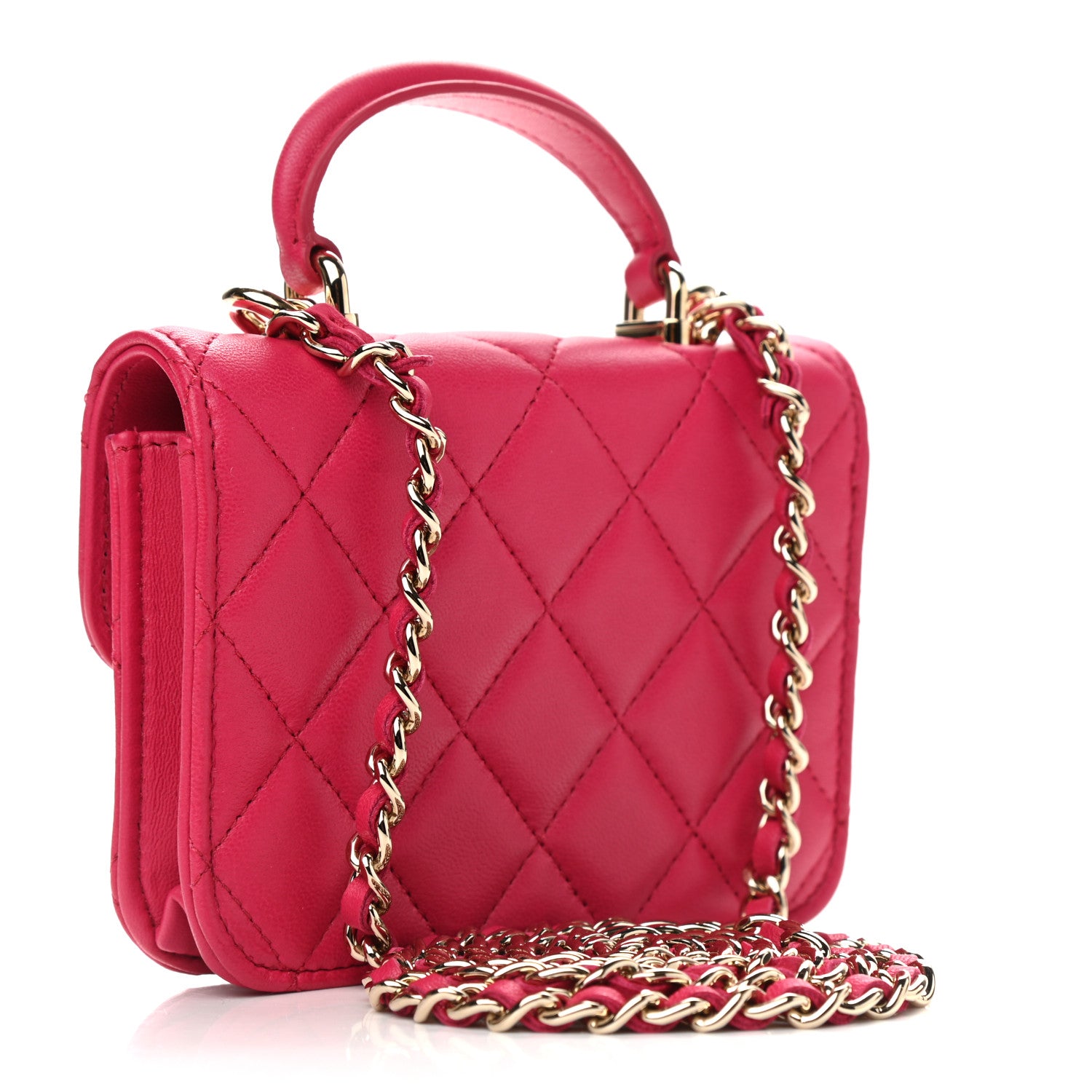Chanel Lambskin Quilted Top Handle Flap Coin Purse With Chain Dark Pink 3 of 10