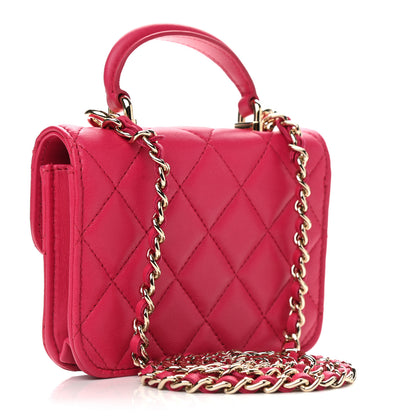 Chanel Lambskin Quilted Top Handle Flap Coin Purse With Chain Dark Pink 3 of 10