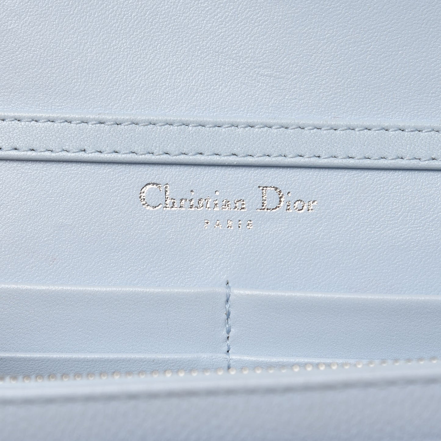 Grained Calfskin Diorama Wallet on Chain Pouch Light Blue