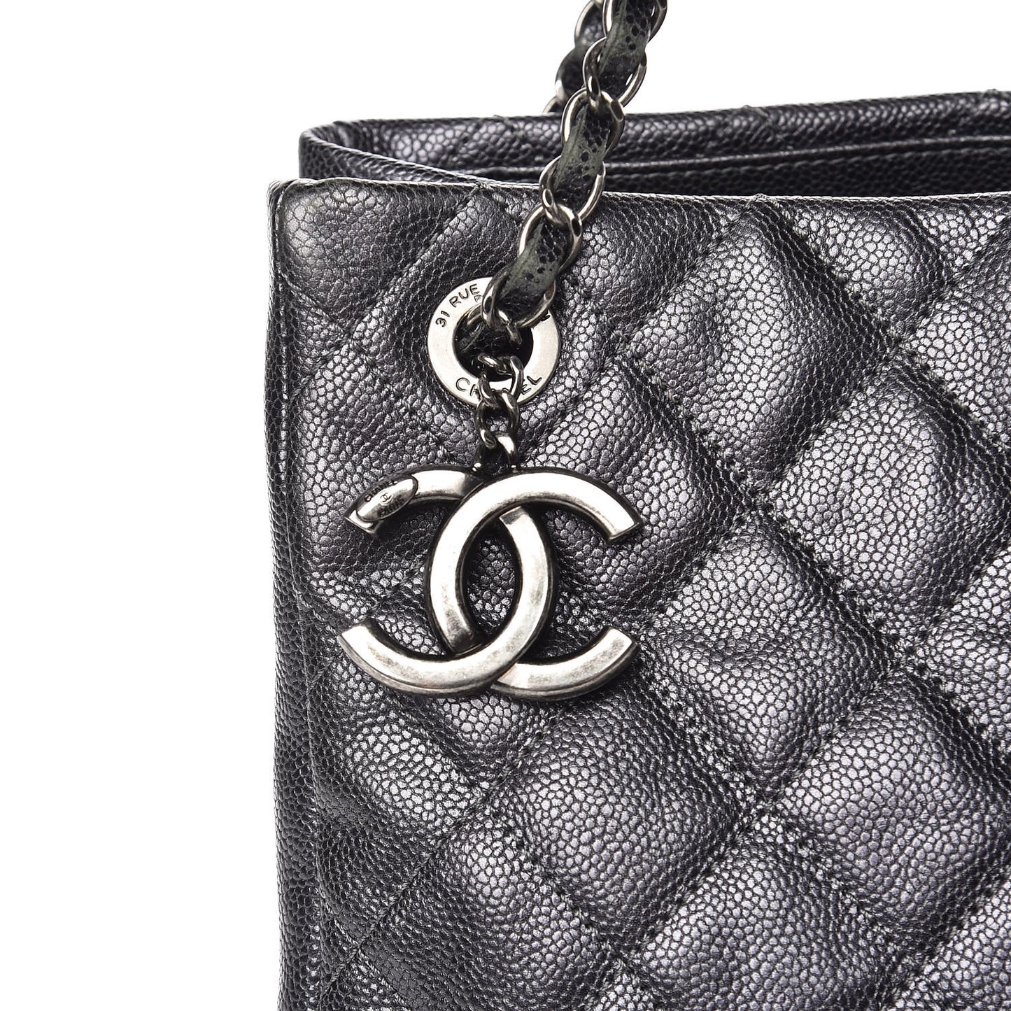 Iridescent Caviar Quilted Tall Chic Shopping Tote Argent