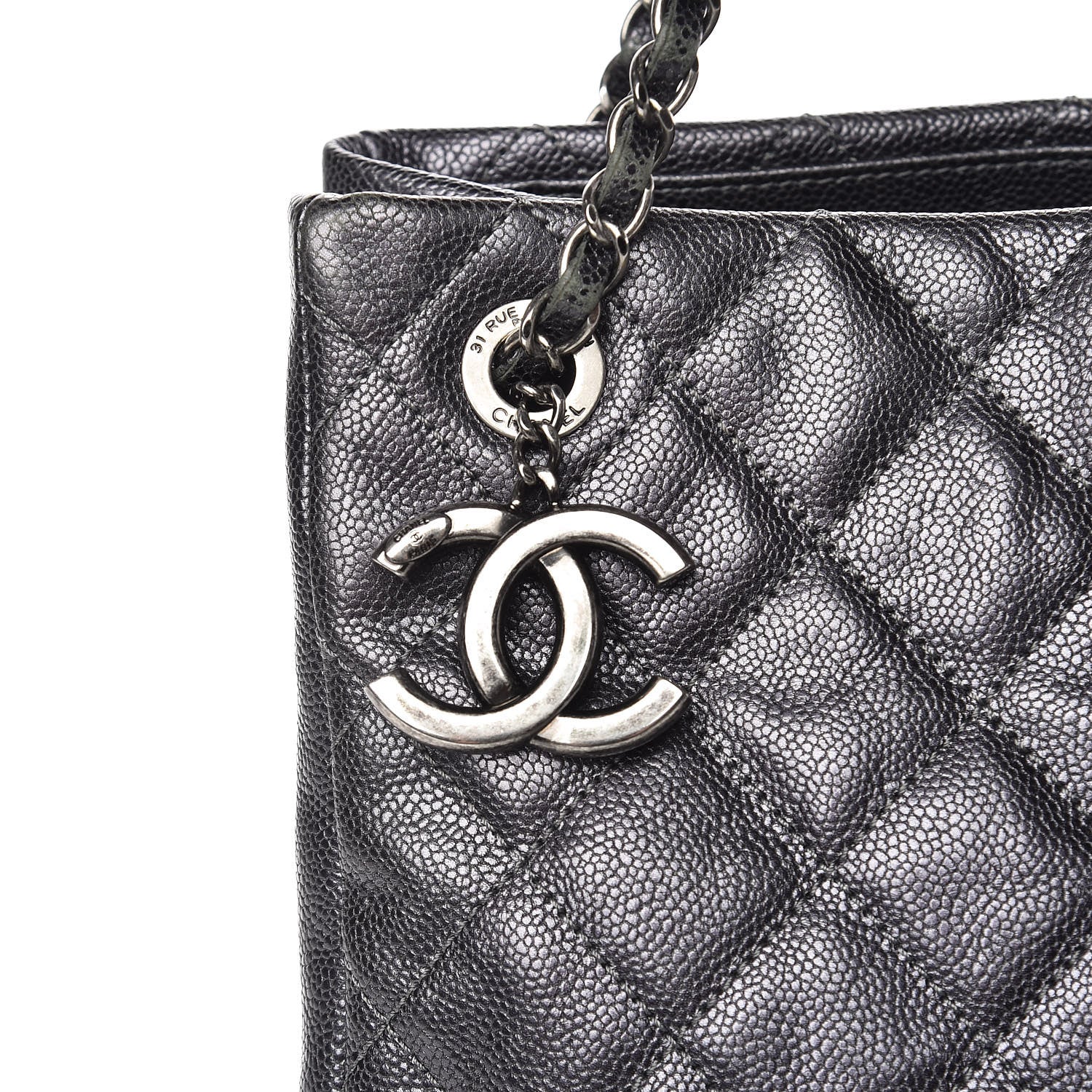 Chanel Iridescent Caviar Quilted Tall Chic Shopping Tote Argent 9 of 11