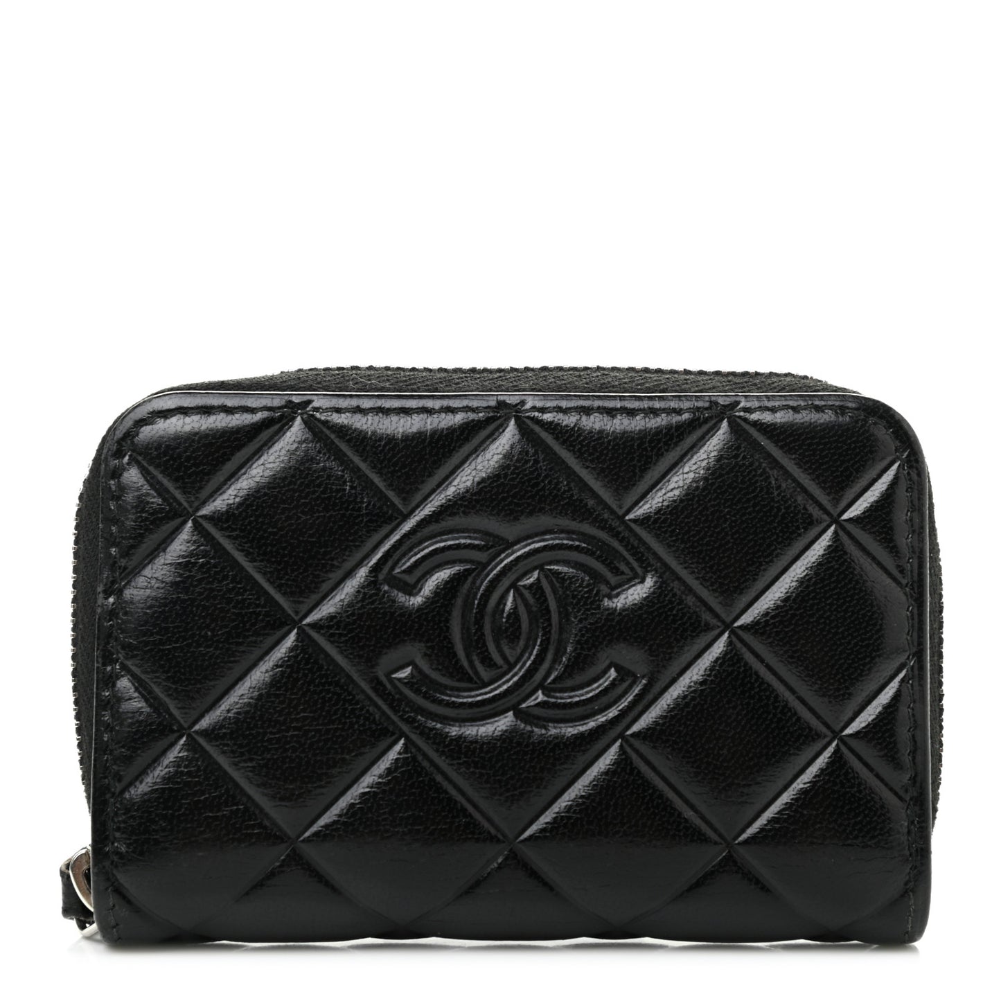 Lambskin Quilted Diamond CC Zip Around Coin Purse Black
