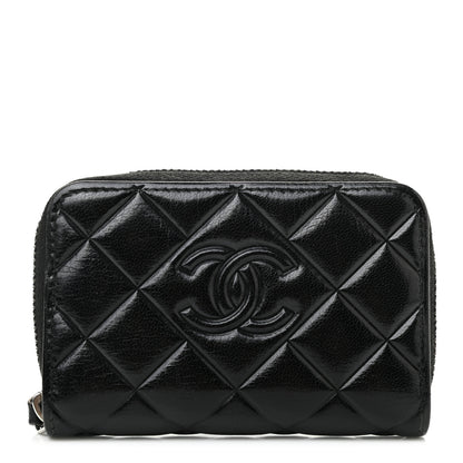 Chanel Lambskin Quilted Diamond CC Zip Around Coin Purse Black 1 of 7