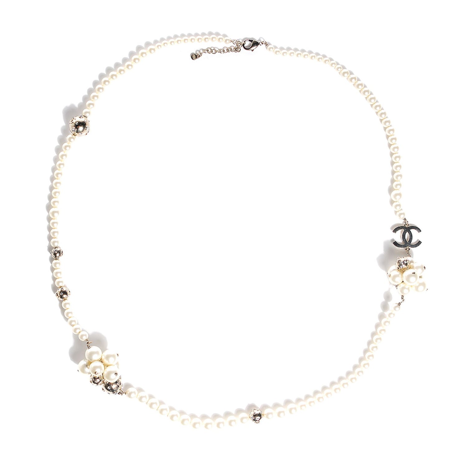 Crystal Pearl Cluster CC Long Necklace Light Gold