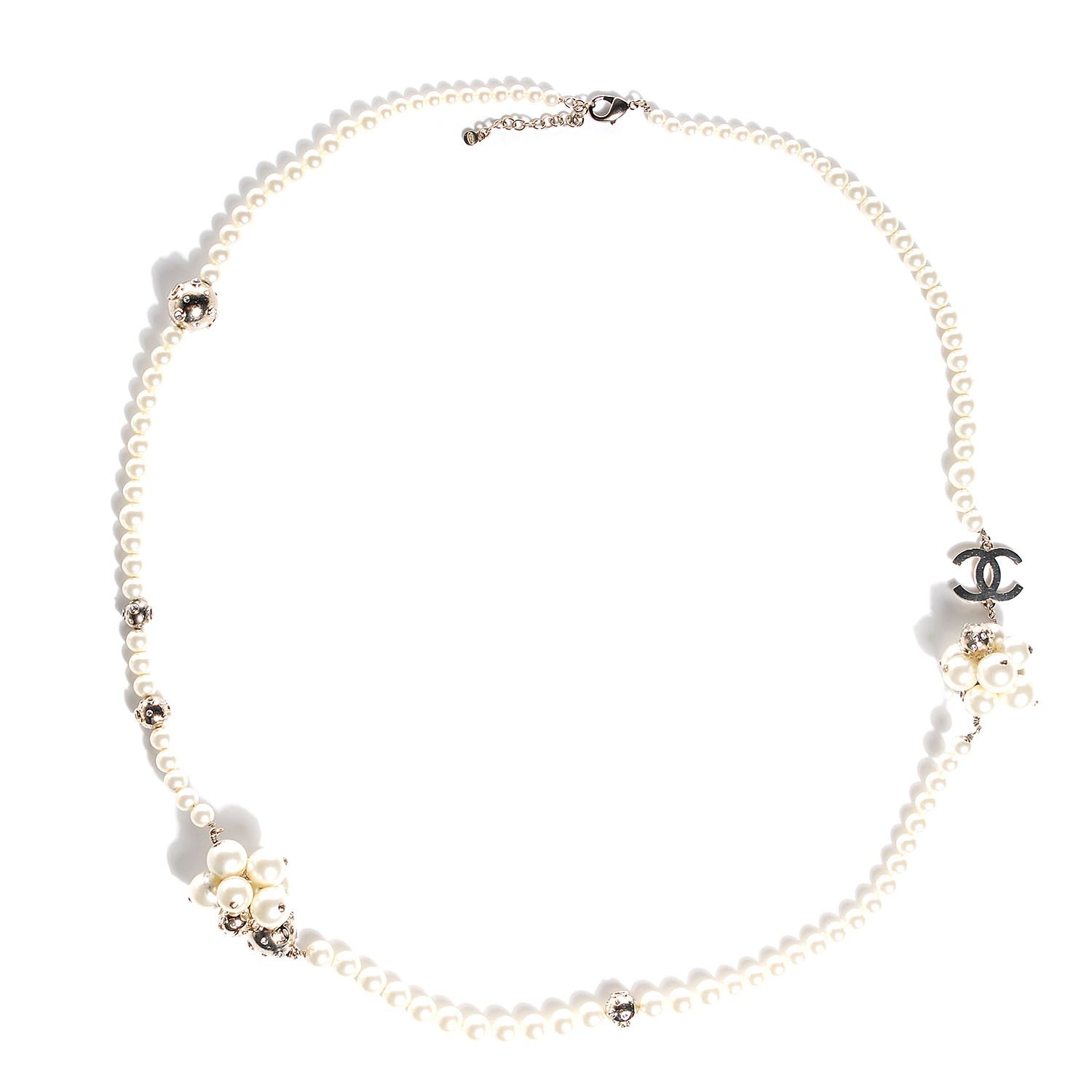 Chanel Crystal Pearl Cluster CC Long Necklace Light Gold 1 of 6
