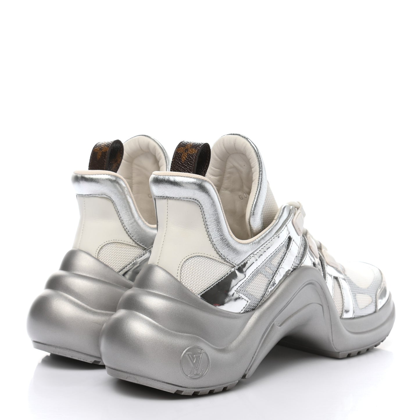 Metallic Calfskin Technical Nylon LV Archlight Sneakers 40 White Silver