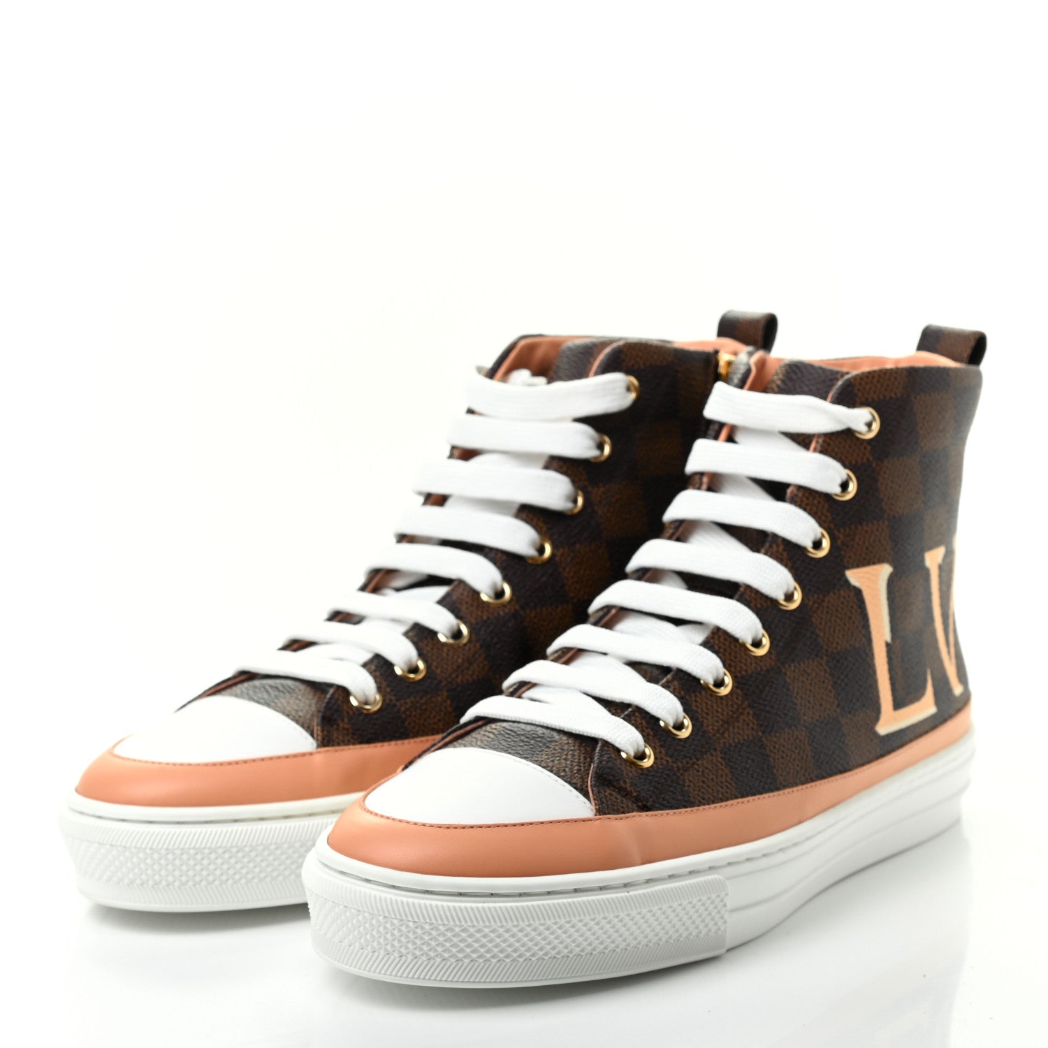 Louis Vuitton Damier Ebene Stellar High Top Sneakers 38.5 Venus Pink 3 of 7