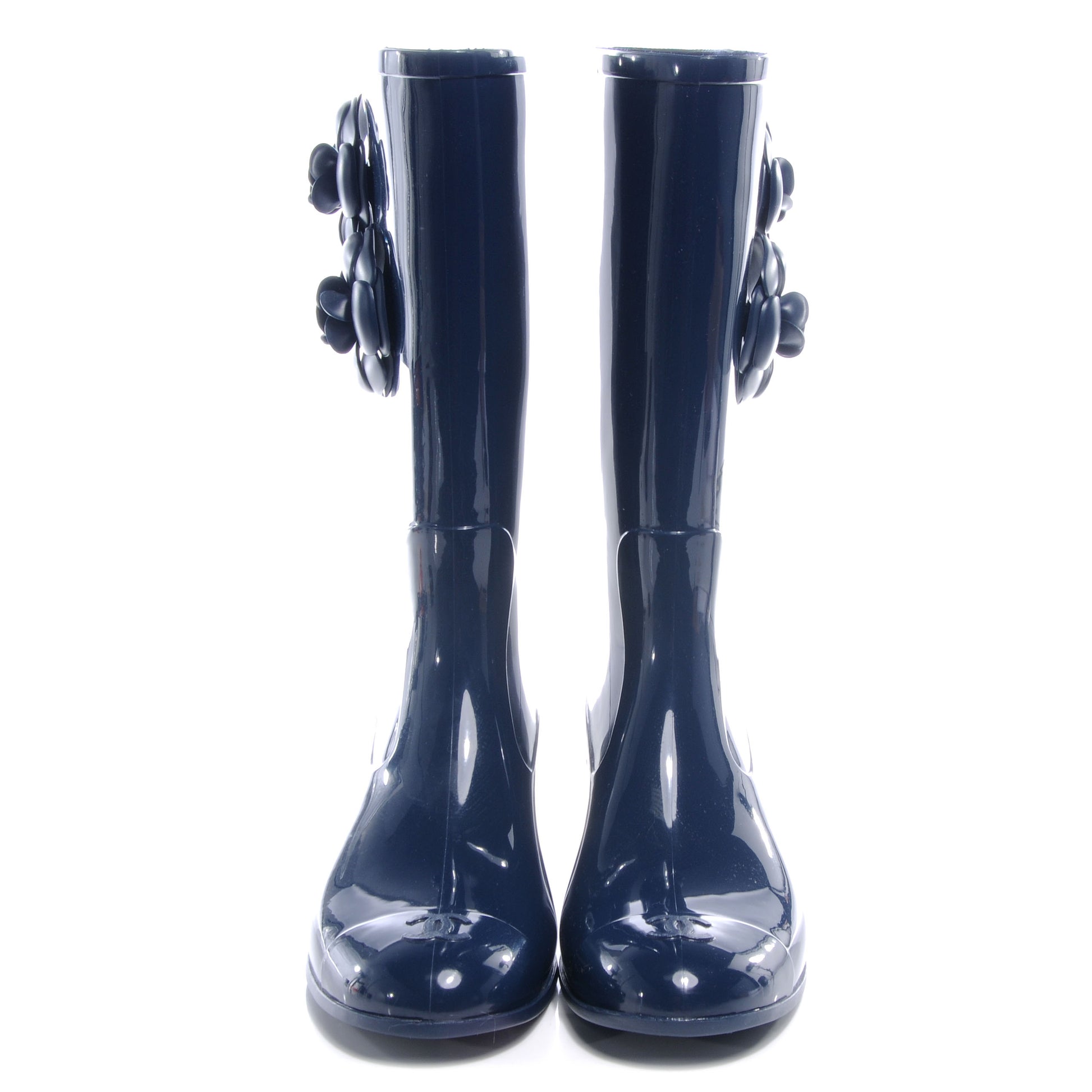 Chanel Rubber Camellia Rain Boots 41 Dark Blue 2 of 5