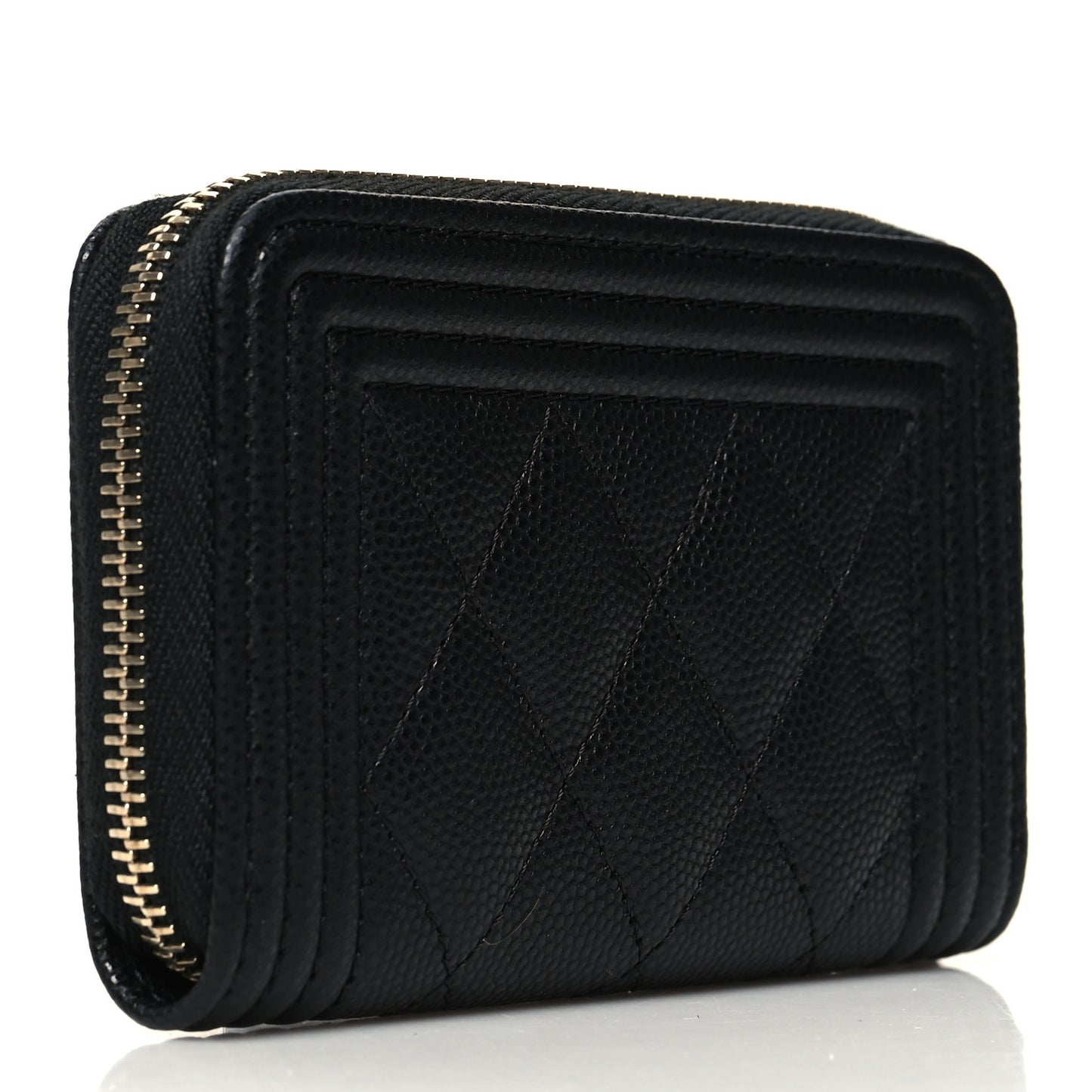 Caviar Quilted Boy Zip Around Coin Purse Wallet Black