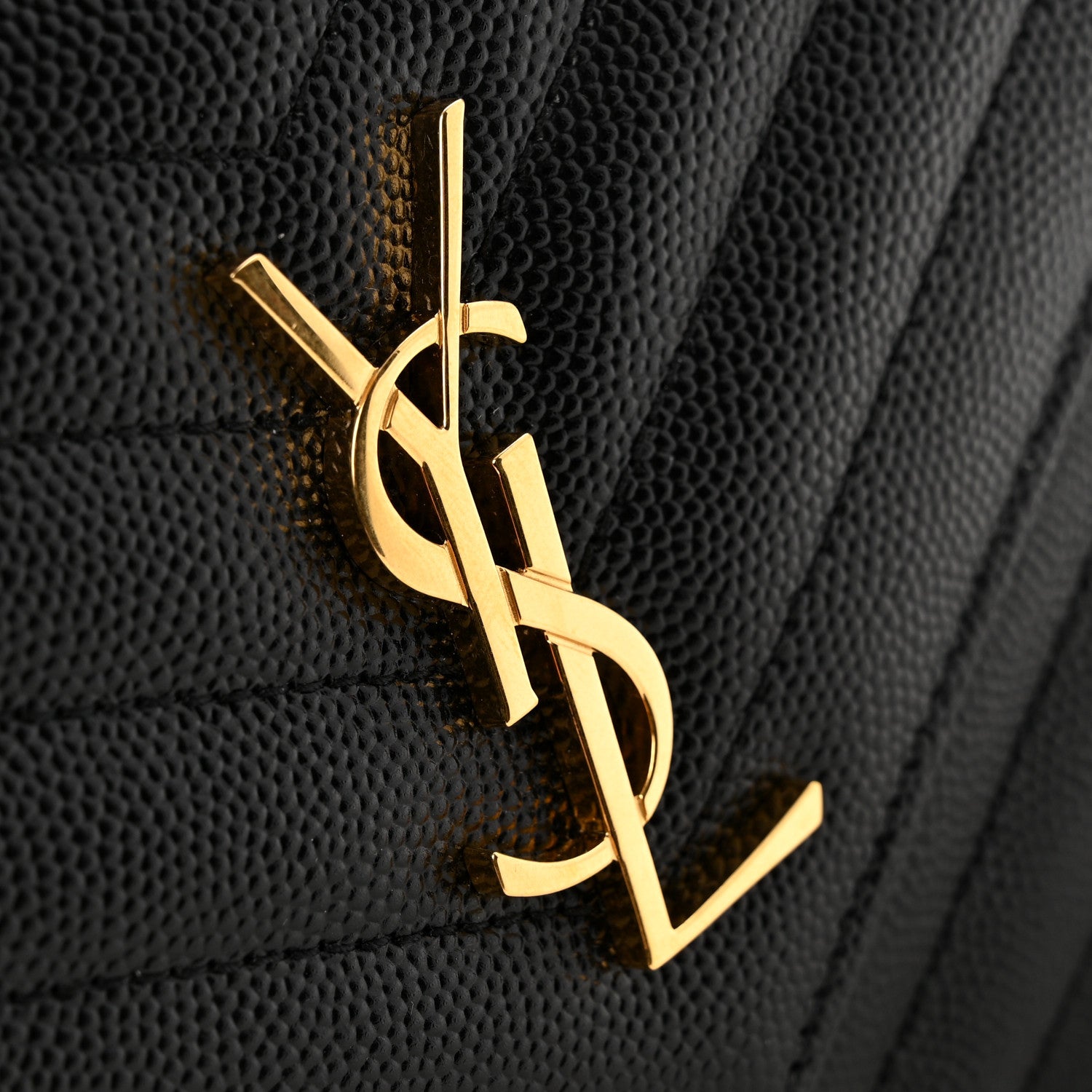Saint Laurent Grain De Poudre Matelasse Chevron Monogram Envelope Chain Wallet Black 11 of 14