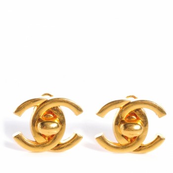 Metal CC Turnlock Clip On Earrings Gold