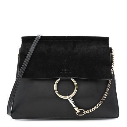 Chloe Suede Calfskin Medium Faye Shoulder Bag Black 1 of 15