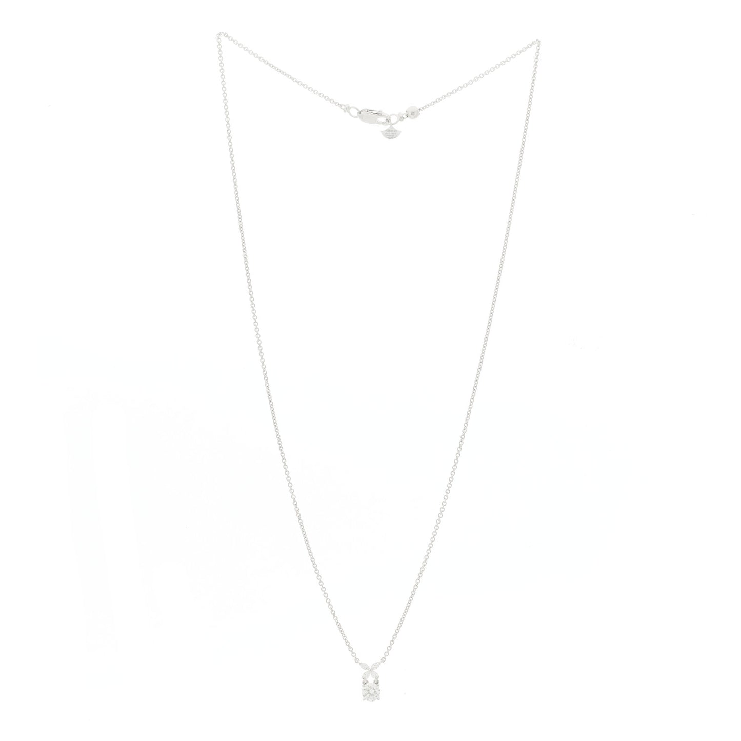 18K White Gold Diamond Classic Butterfly Round Pendant Necklace