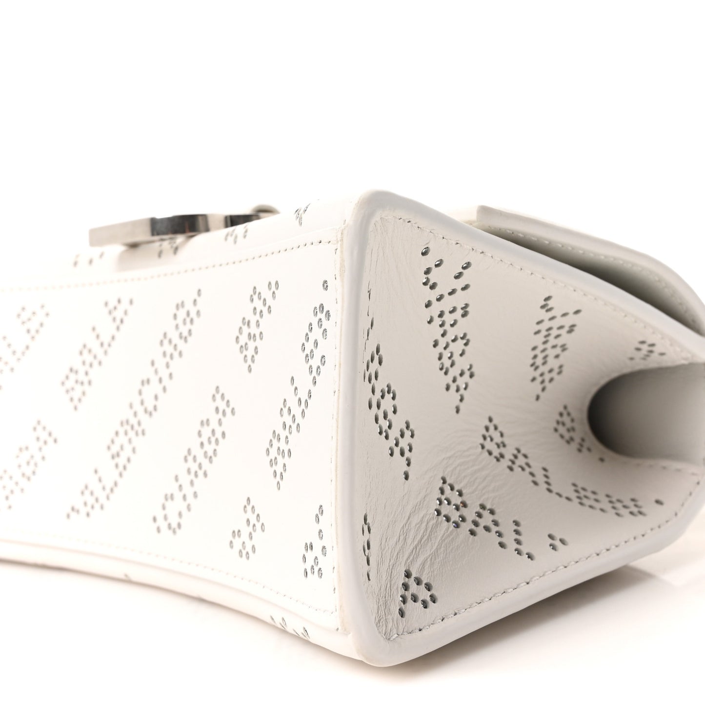 Smooth Calfskin Crystal Diagonal Allover Logo Hourglass Top Handle Bag XS Optic White