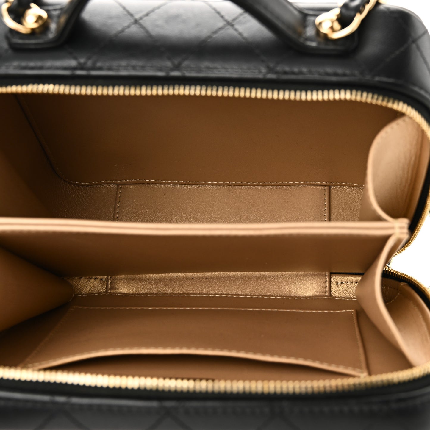 Lambskin Metal Quilted Golden Plate Vanity Case Black Golden Plate Vanity Case Black Gold