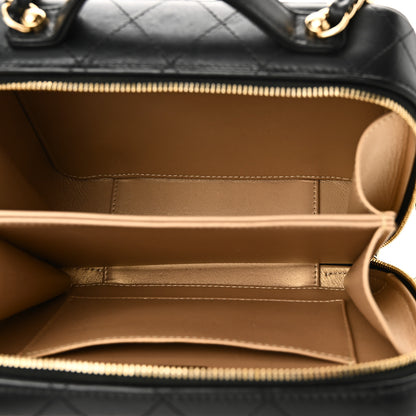 Chanel Lambskin Metal Quilted Golden Plate Vanity Case Black Golden Plate Vanity Case Black Gold 5 of 10