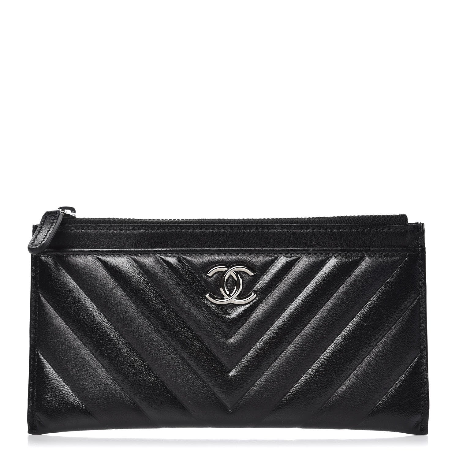 Chanel Lambskin Chevron Quilted Classic Zip Pouch Black 1 of 9