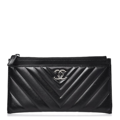 Chanel Lambskin Chevron Quilted Classic Zip Pouch Black 1 of 9