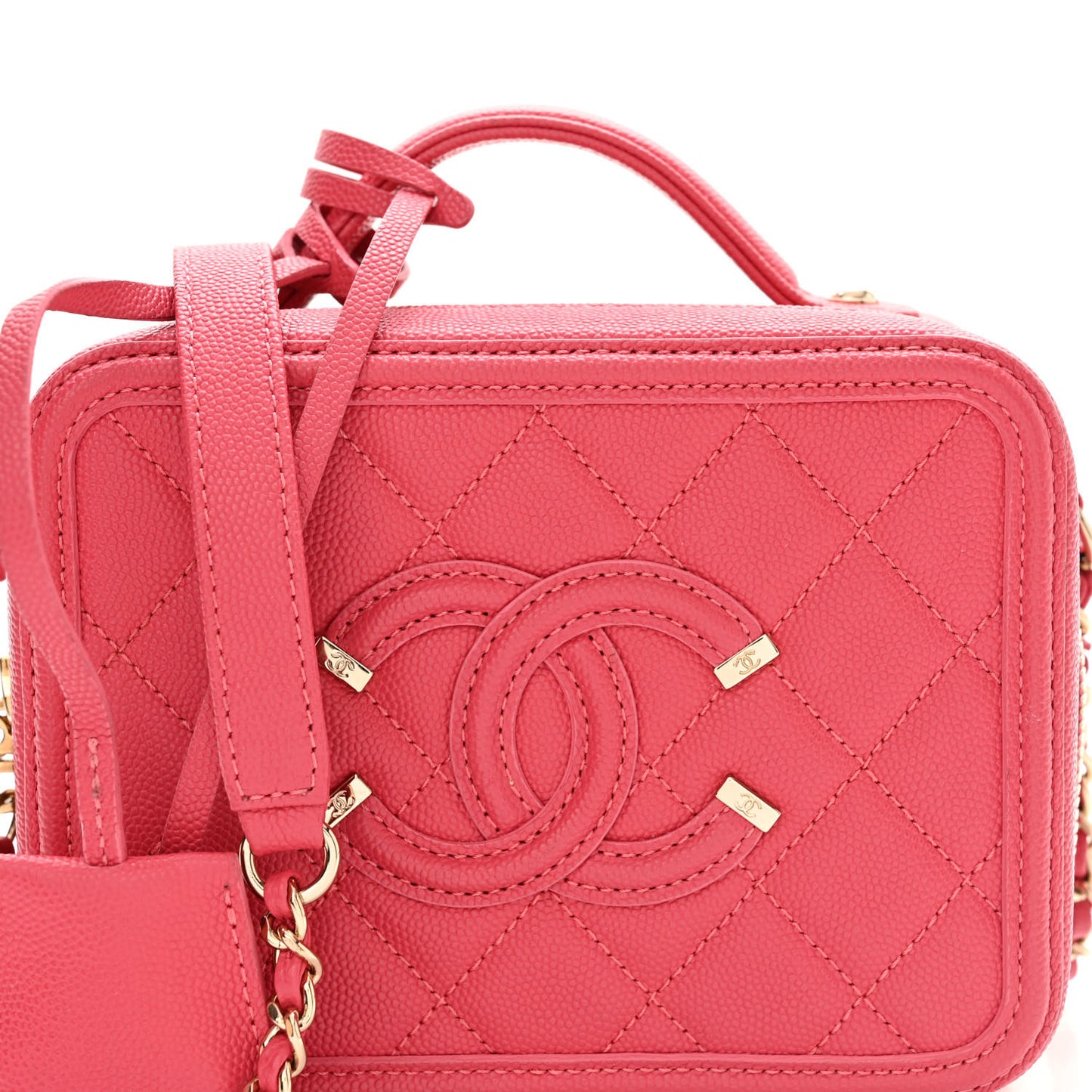 Caviar Quilted Small CC Filigree Vanity Case Rose