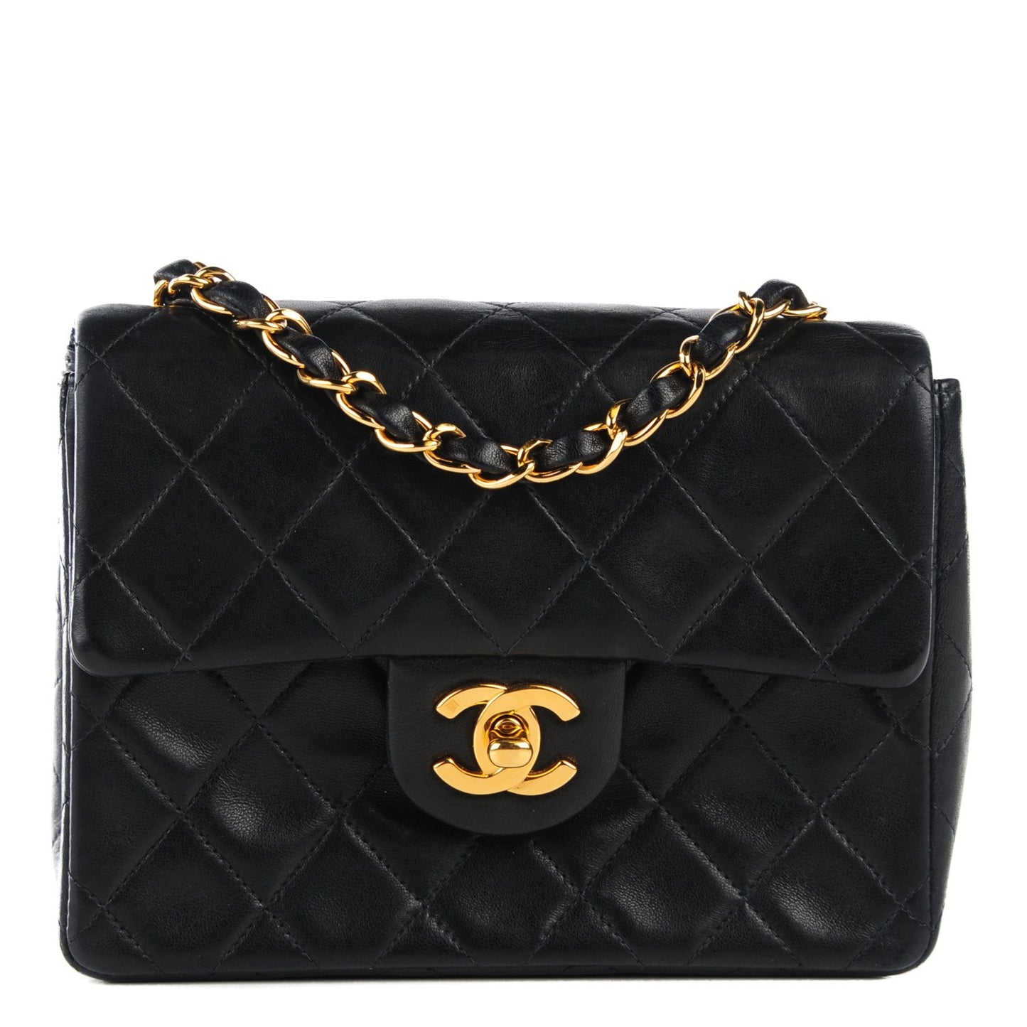 Lambskin Quilted Mini Square Flap Black