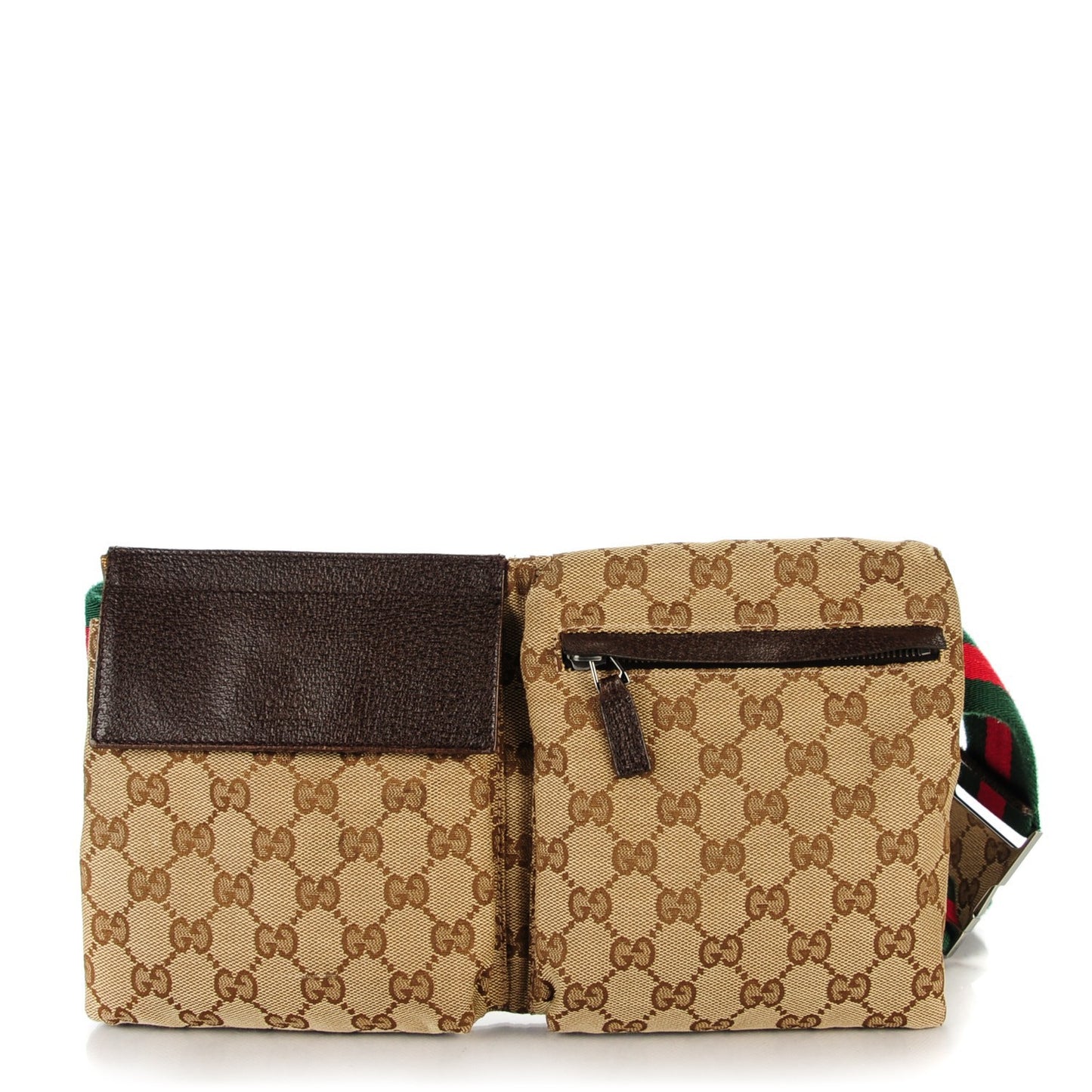 GG Monogram Web Double Pocket Belt Bag Dark Brown
