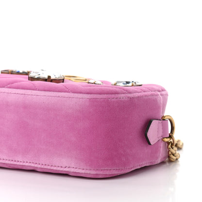 Gucci Velvet Matelasse Marquise Crystals Mini GG Marmont Chain Shoulder Bag Malva 10 of 11