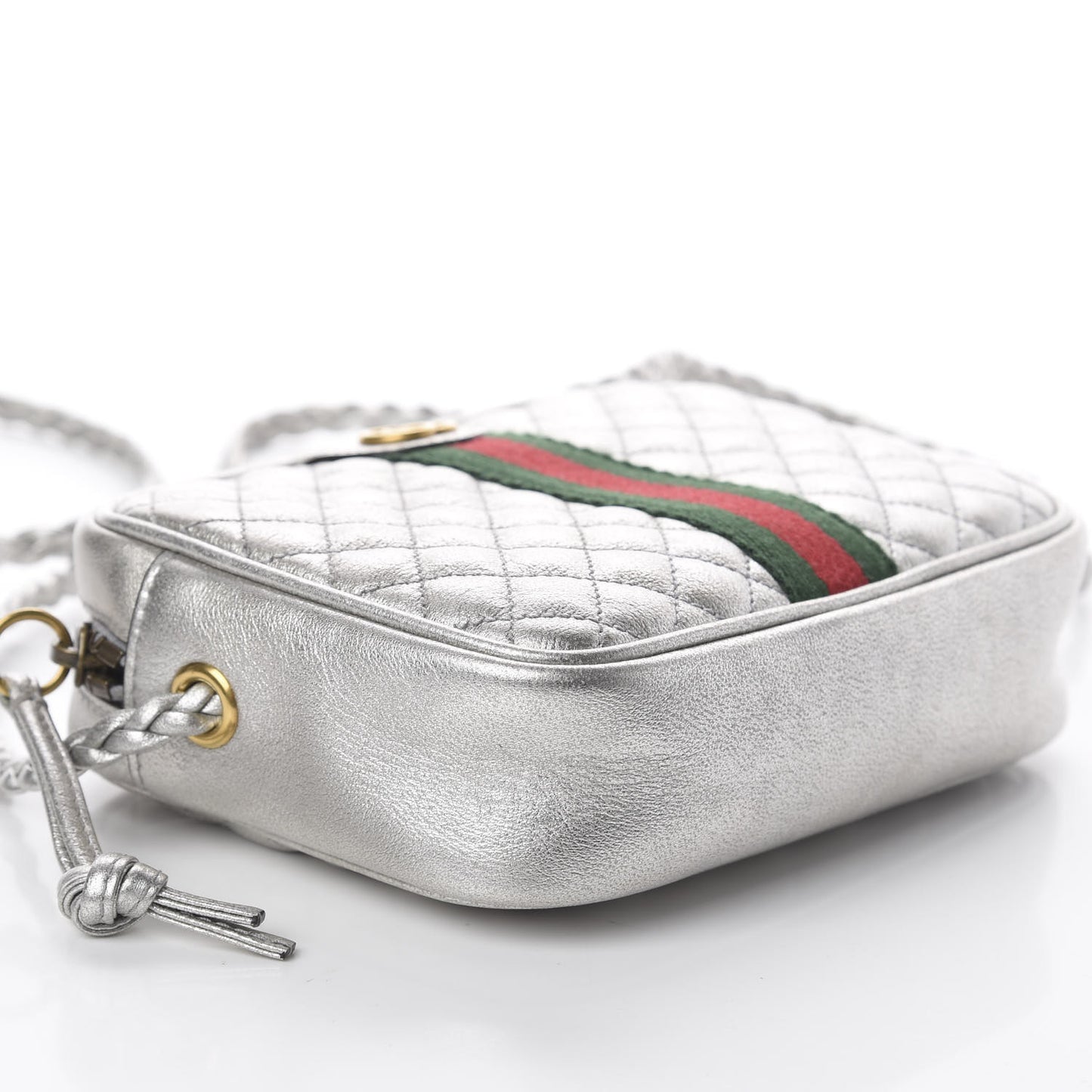 Laminated Nappa Web Trapuntata Mini GG Shoulder Bag Argento