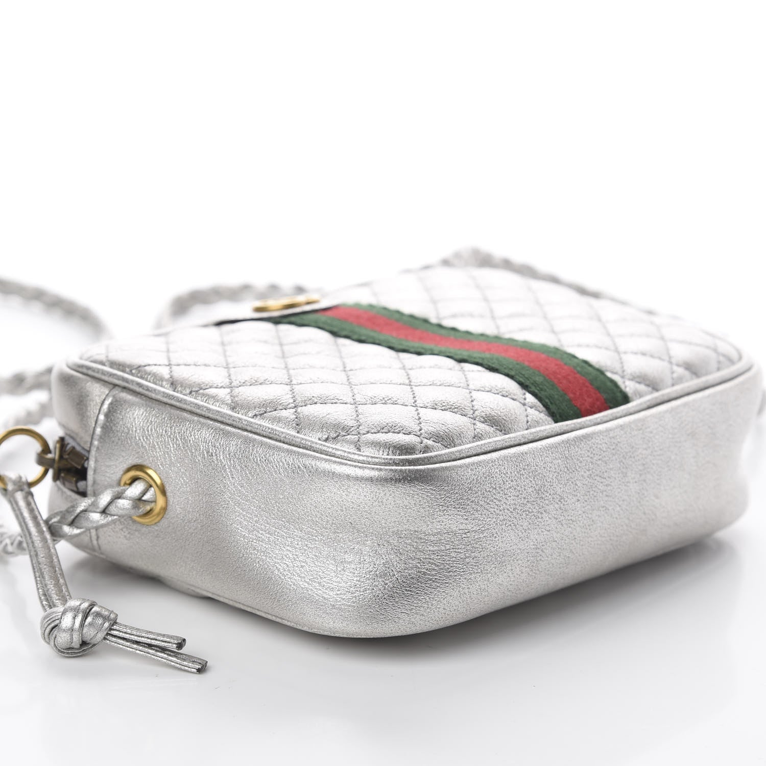 Gucci Laminated Nappa Web Trapuntata Mini GG Shoulder Bag Argento 5 of 7