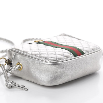 Gucci Laminated Nappa Web Trapuntata Mini GG Shoulder Bag Argento 5 of 7