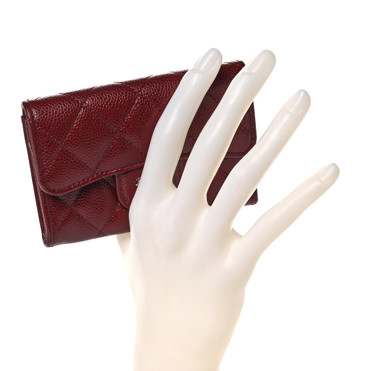 Caviar Quilted Flap Card Holder Wallet Burgundy