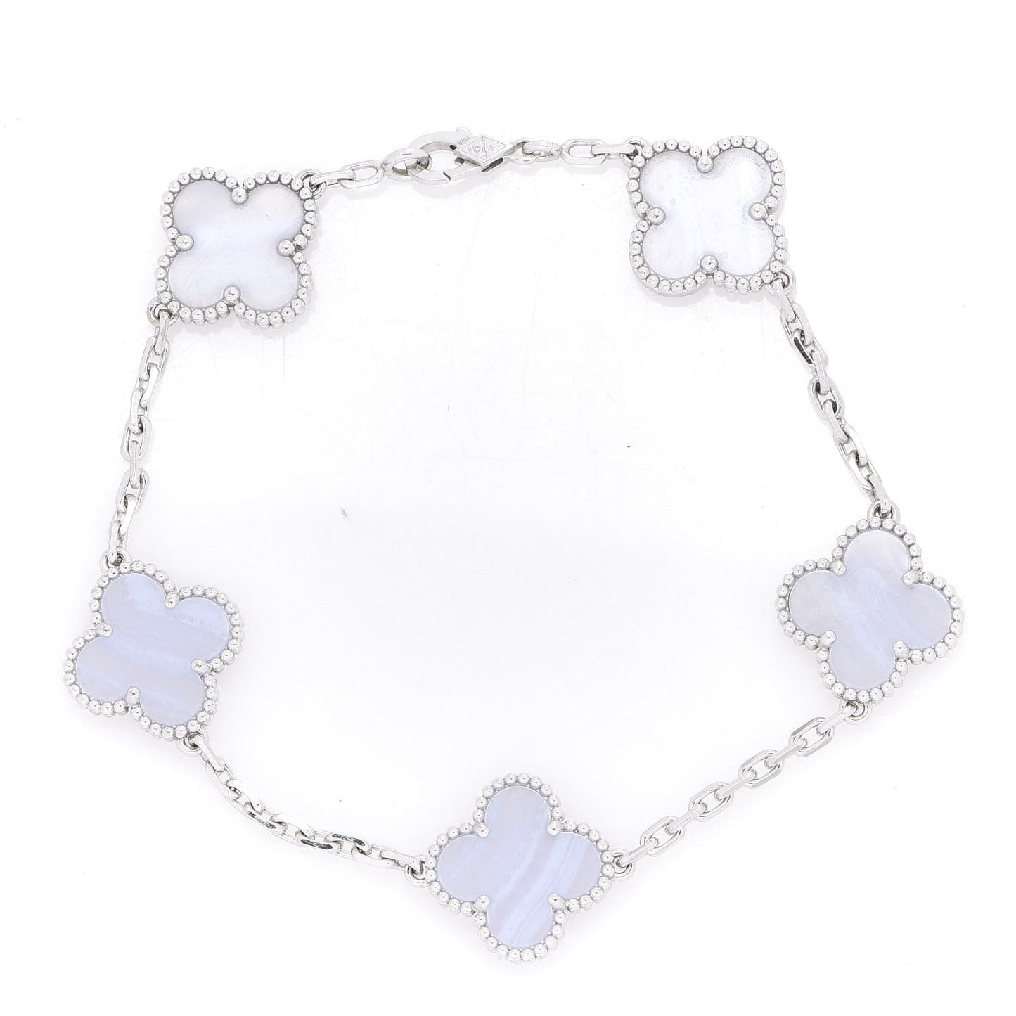 18K White Gold Chalcedony 5 Motifs Vintage Alhambra Bracelet