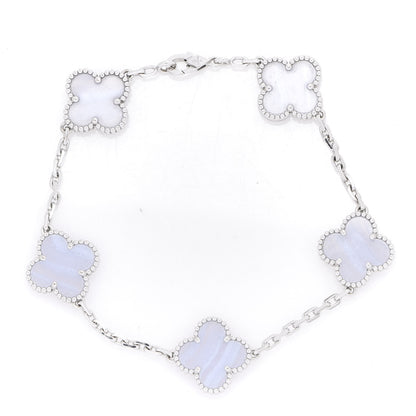 Van Cleef & Arpels 18K White Gold Chalcedony 5 Motifs Vintage Alhambra Bracelet 1 of 5