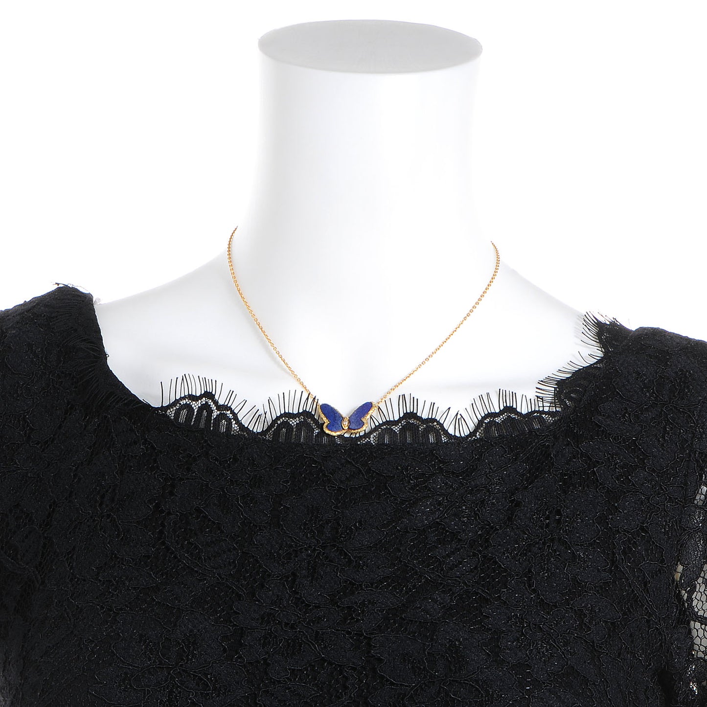 18K Yellow Gold Diamond Lapis Vintage Alhambra Butterfly Pendant Necklace